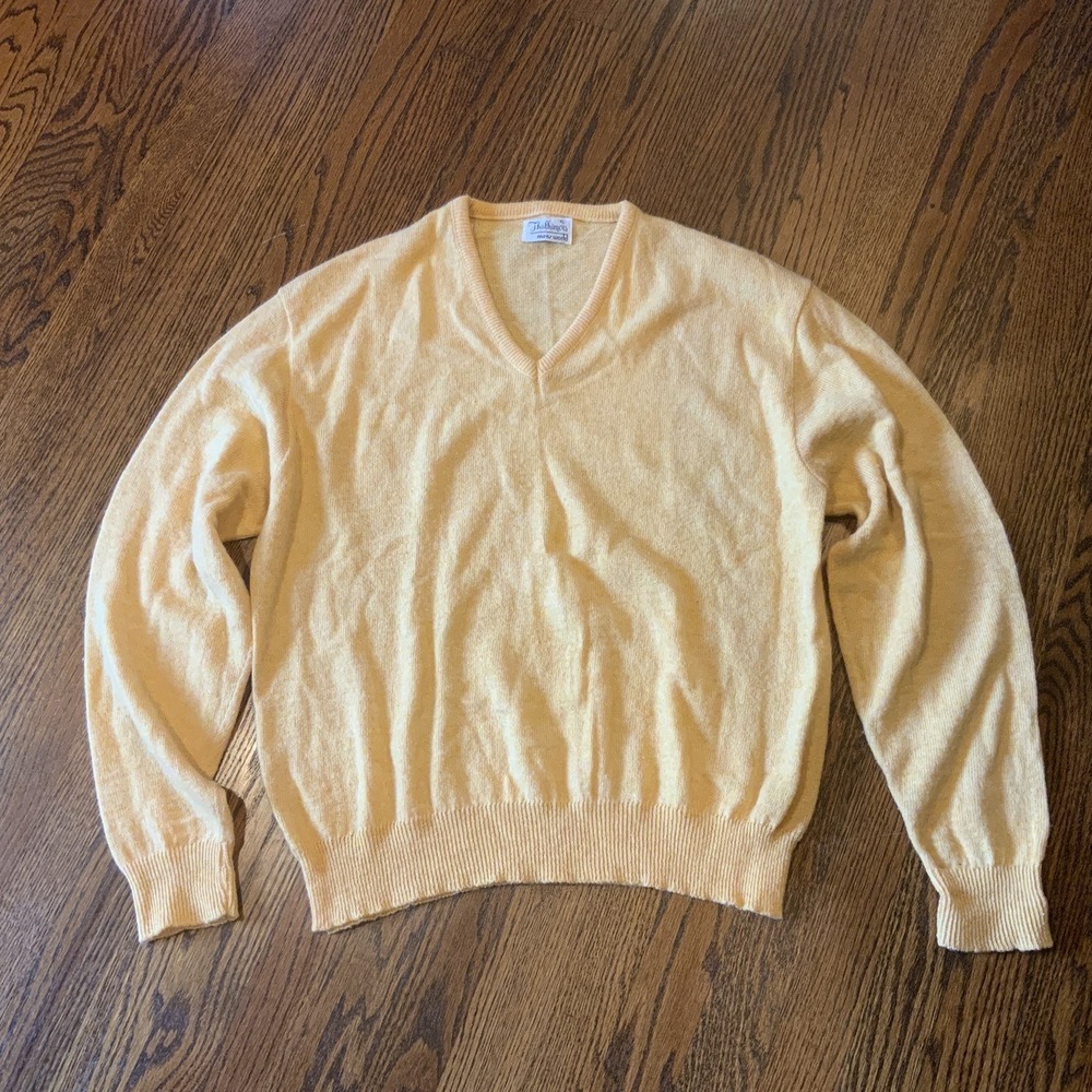 Vtg 70s 80s‎ 90s Men's Sweater XL V Neck Yellow Hip Hop Grandpa Old Money Preppy